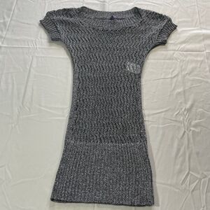 Kouture by Kimora Crochet Shirt Dress Cap Sleeve Gray Metallic Scoop Neck Size M